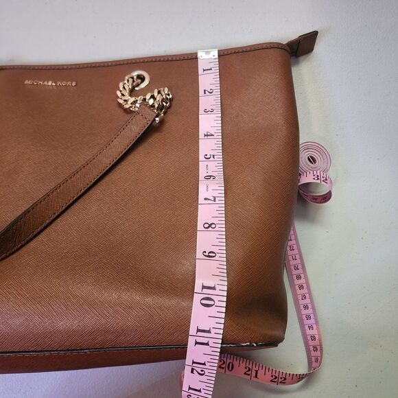 Michael Kors MK Jet Set Travel Chain Zip Top Multifunction Leather Tote Brown - Picture 12 of 14